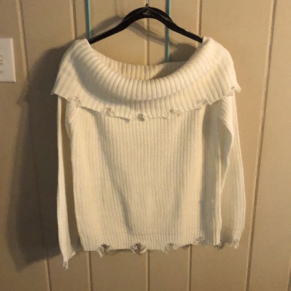 Torn White Woven Sweater